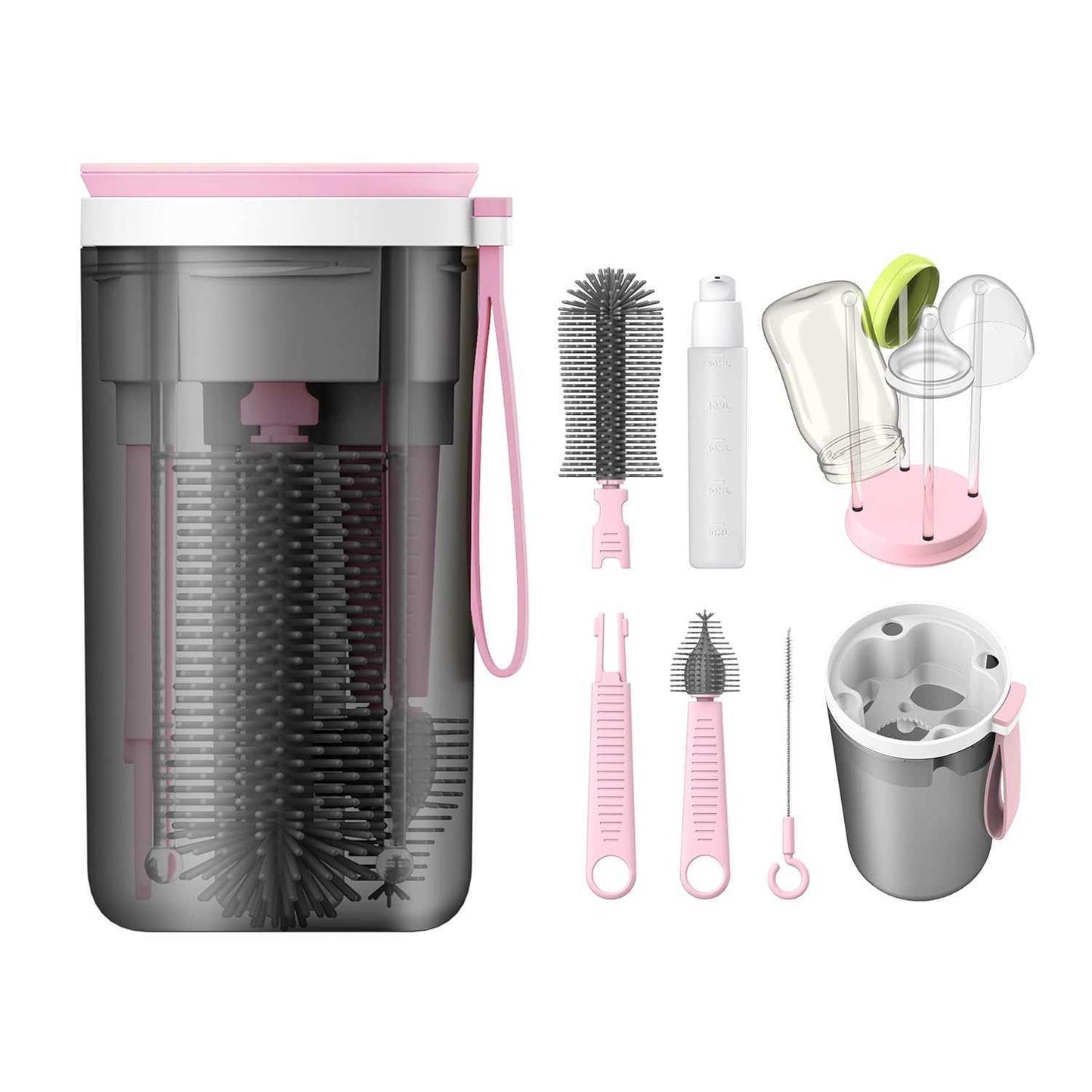 Travel Bottle Brush Kit Feeding Bottle Cleaning Set with Drying Rack