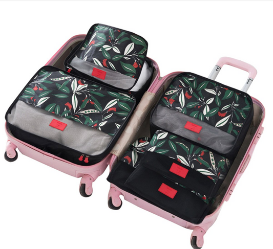 6pcs Flower Print Travel Organisers Set Luggage Compression Pouches