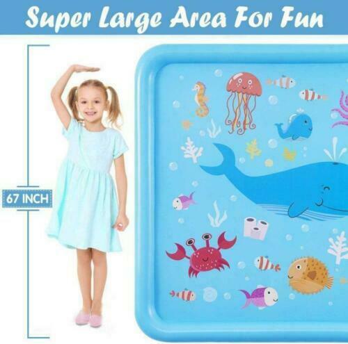HLAOLA Splash Pool Pad Play Mat Sprinkler for Kids 67” Inflatable Ocean Theme
