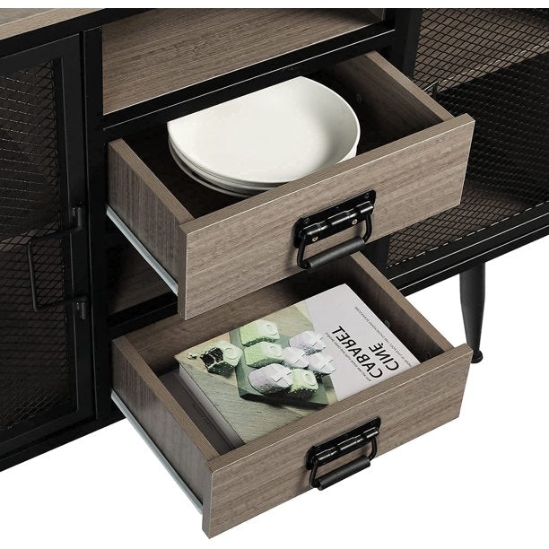 FUNKOCO Industrial Buffet Sideboard, Rustic Grey