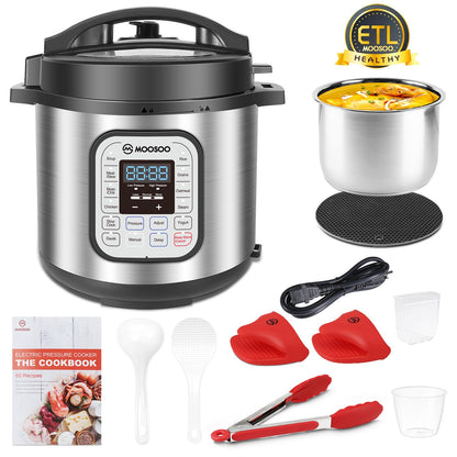 MOOSOO 12-in-1 Electric Pressure Cooker 6 Quart with ETL Certified ,10+ Accessories and Recipes MP90