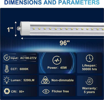 LEDIARY 25-Pack 8FT LED Tube Light, for T8 or T10 or T12 Flourescent Light Bulbs