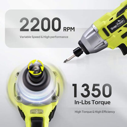 20V Cordless Impact Driver Set, 1/4" Keyless Hex Chuck, 1350 In-lbs Max Torque