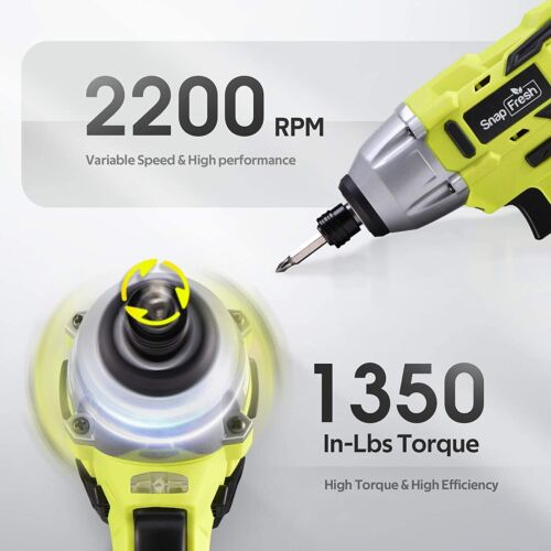 20V Cordless Impact Driver Set, 1/4" Keyless Hex Chuck, 1350 In-lbs Max Torque