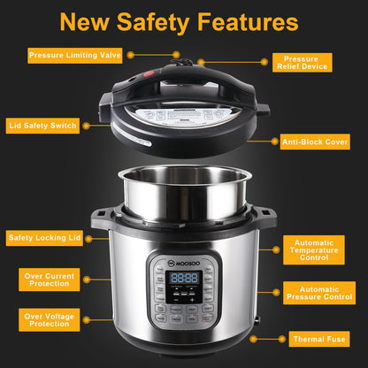 MOOSOO 12-in-1 Electric Pressure Cooker 6 Quart with ETL Certified ,10+ Accessories and Recipes MP90