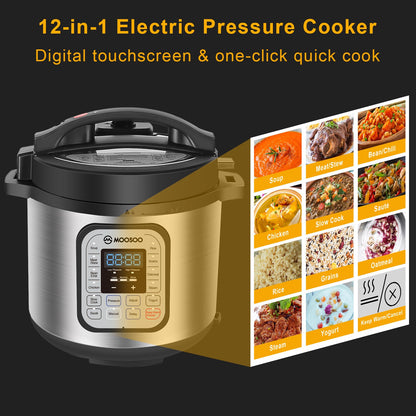 MOOSOO 12-in-1 Electric Pressure Cooker 6 Quart with ETL Certified ,10+ Accessories and Recipes MP90