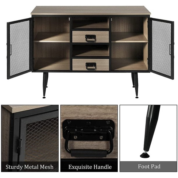 FUNKOCO Industrial Buffet Sideboard, Rustic Grey