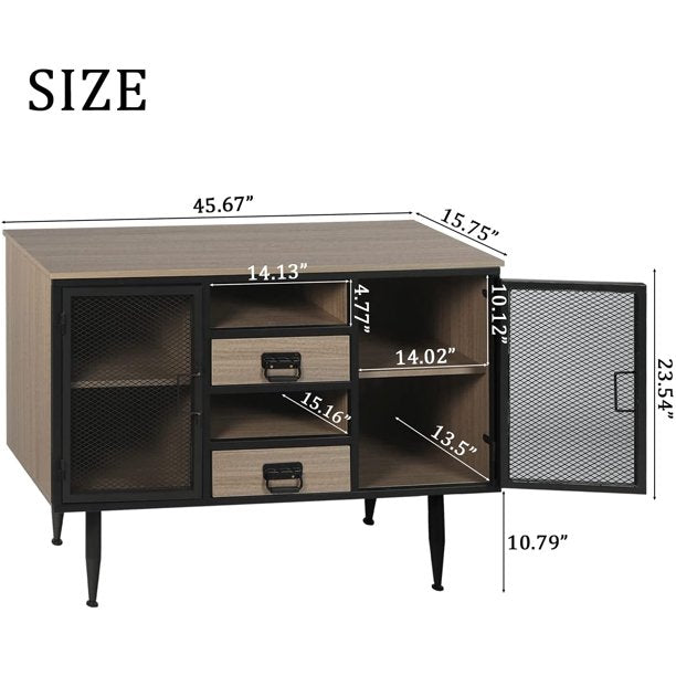 FUNKOCO Industrial Buffet Sideboard, Rustic Grey