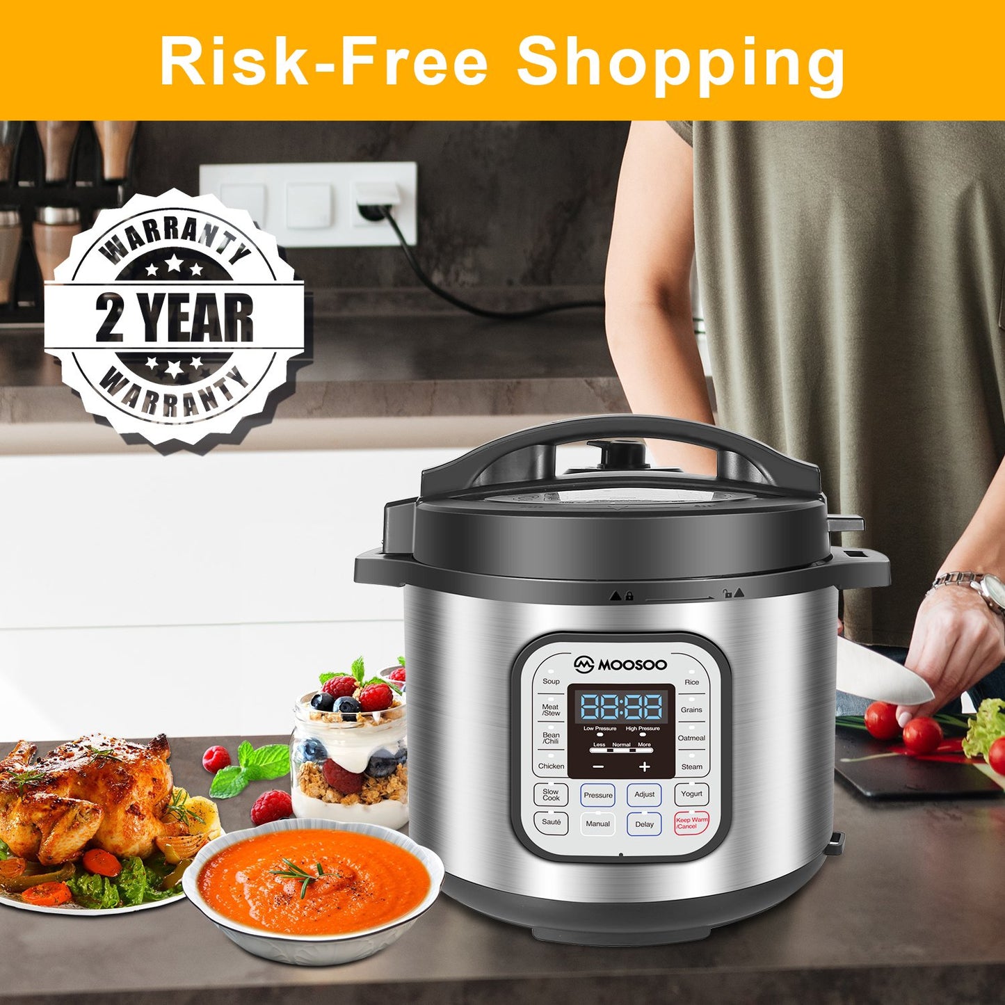 MOOSOO 12-in-1 Electric Pressure Cooker 6 Quart with ETL Certified ,10+ Accessories and Recipes MP90