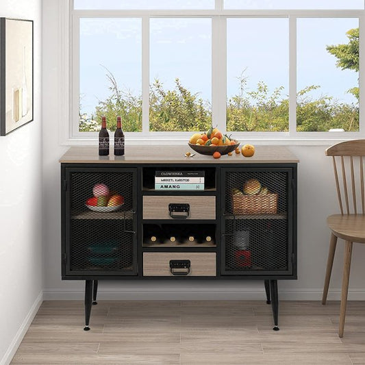 FUNKOCO Industrial Buffet Sideboard, Rustic Grey