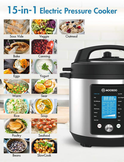 Olla a presión eléctrica MOOSOO Olla a presión instantánea con pantalla LCD grande 6QT MP60