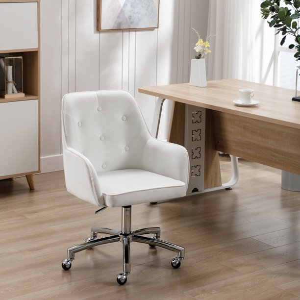 Family office chair, modern office chair padded linen work chair bedroom living room adjustable rotary dressing chair