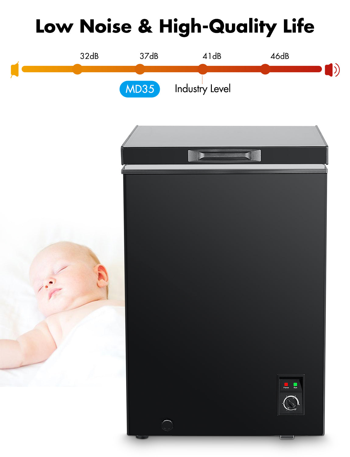 MOOSOO 3.5 Cu ft Chest Freezer Mini Deep Capacity Freezer with Adjustable Temperature Control - Black