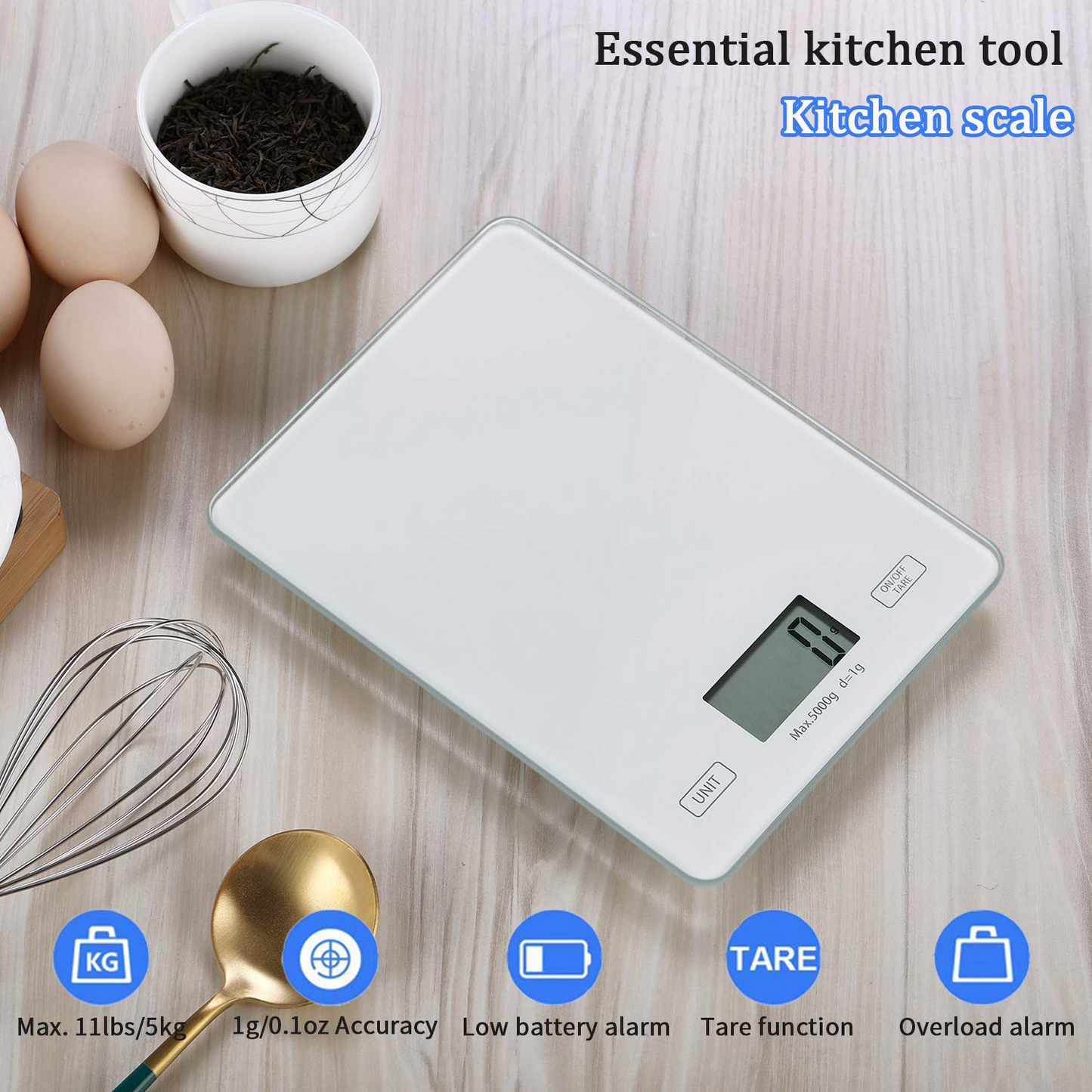 Digital Kitchen Food Cooking Scale Weight Balance in Pounds, Grams, Ounces,& KG