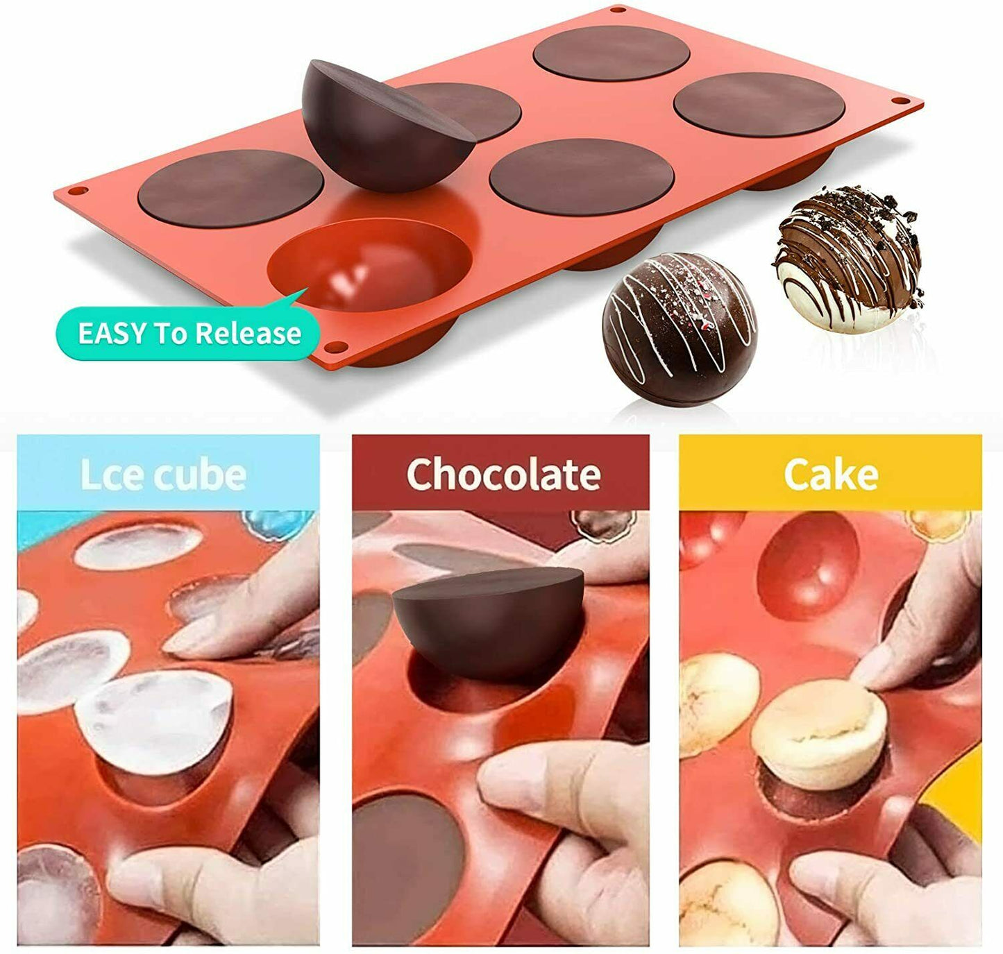 3 Pack Silicone Cake Mold Hot Chocolate Bombs Mould 2.75" Half Ball Sphere US