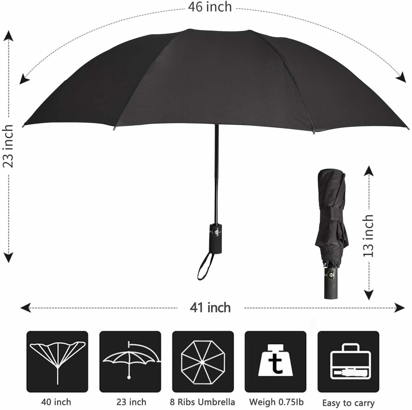 Inverted Travel Umbrella Compact Folding Reverse Umbrella, Auto Open and Close