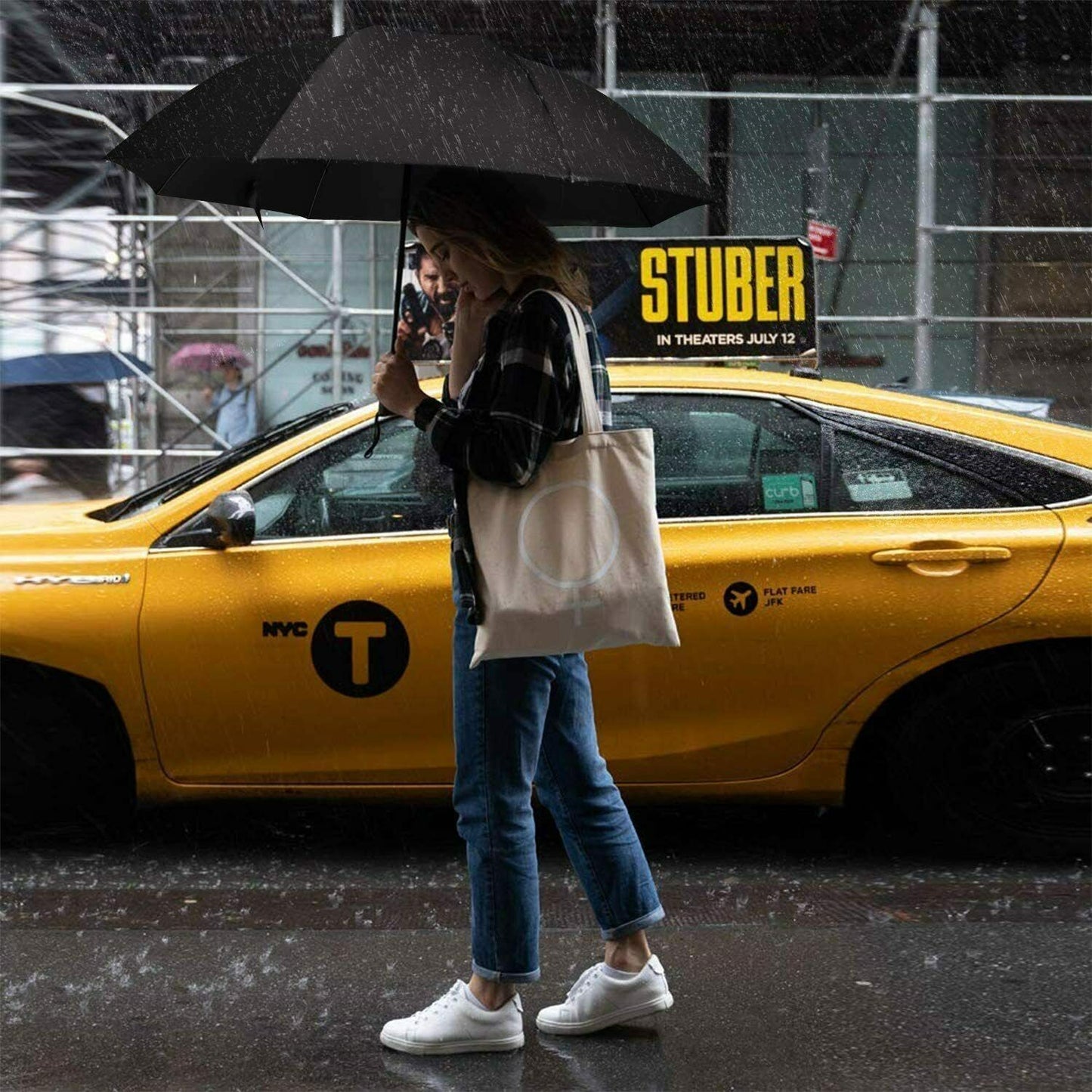 Inverted Travel Umbrella Compact Folding Reverse Umbrella, Auto Open and Close