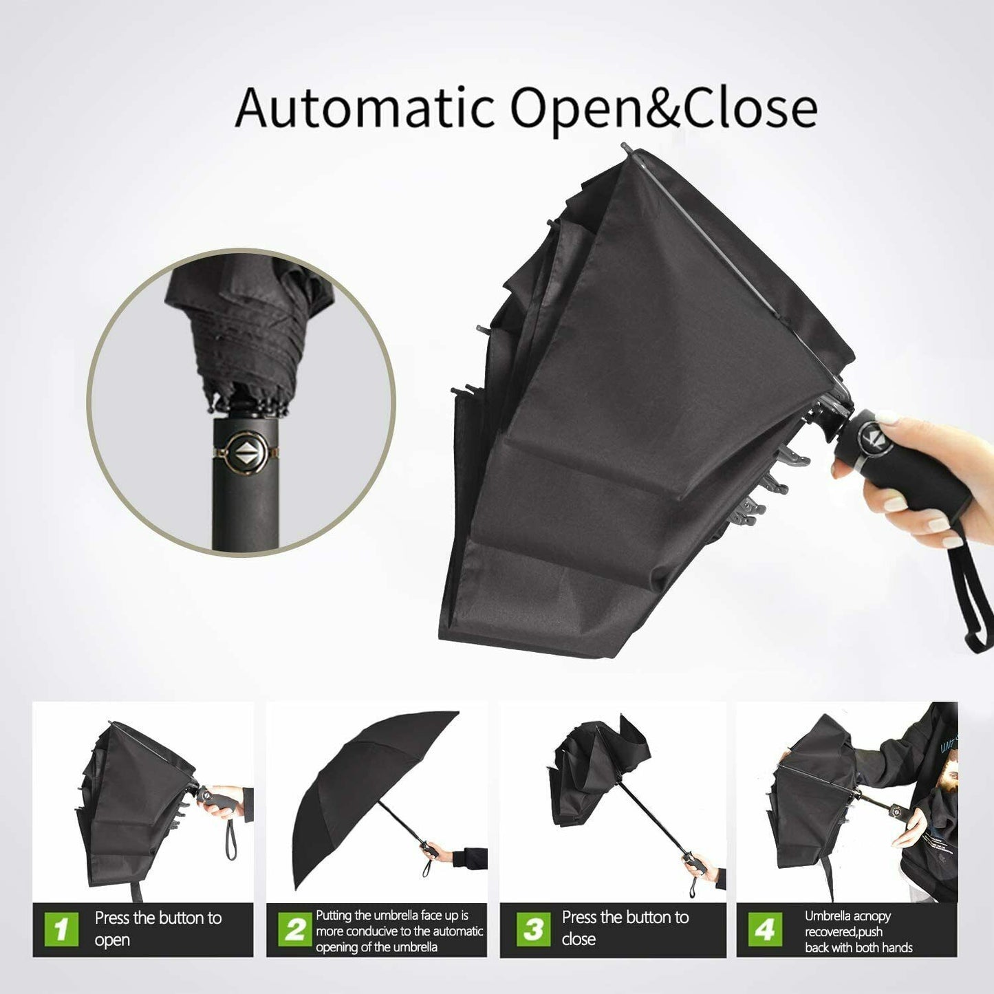 Inverted Travel Umbrella Compact Folding Reverse Umbrella, Auto Open and Close
