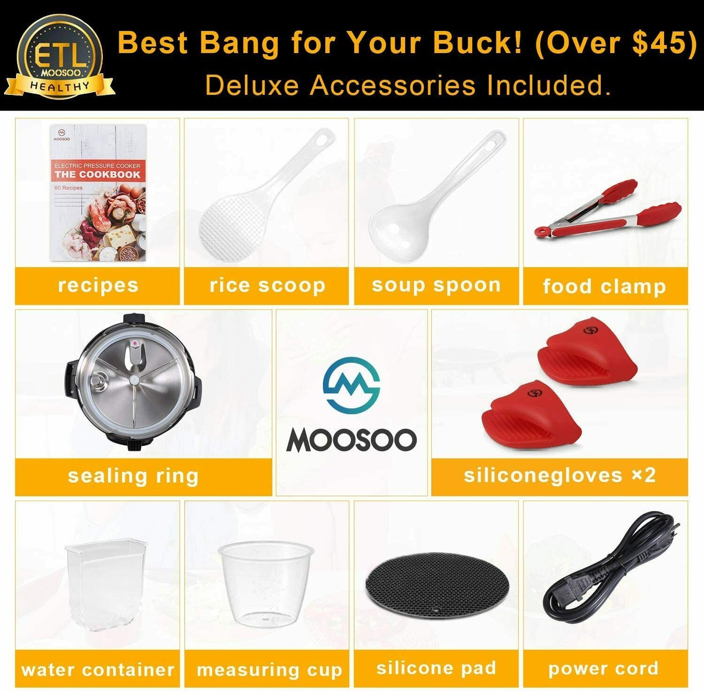 Moosoo 12-in-1 Electric Pressure Cooker Stainless Steel Instant Pot