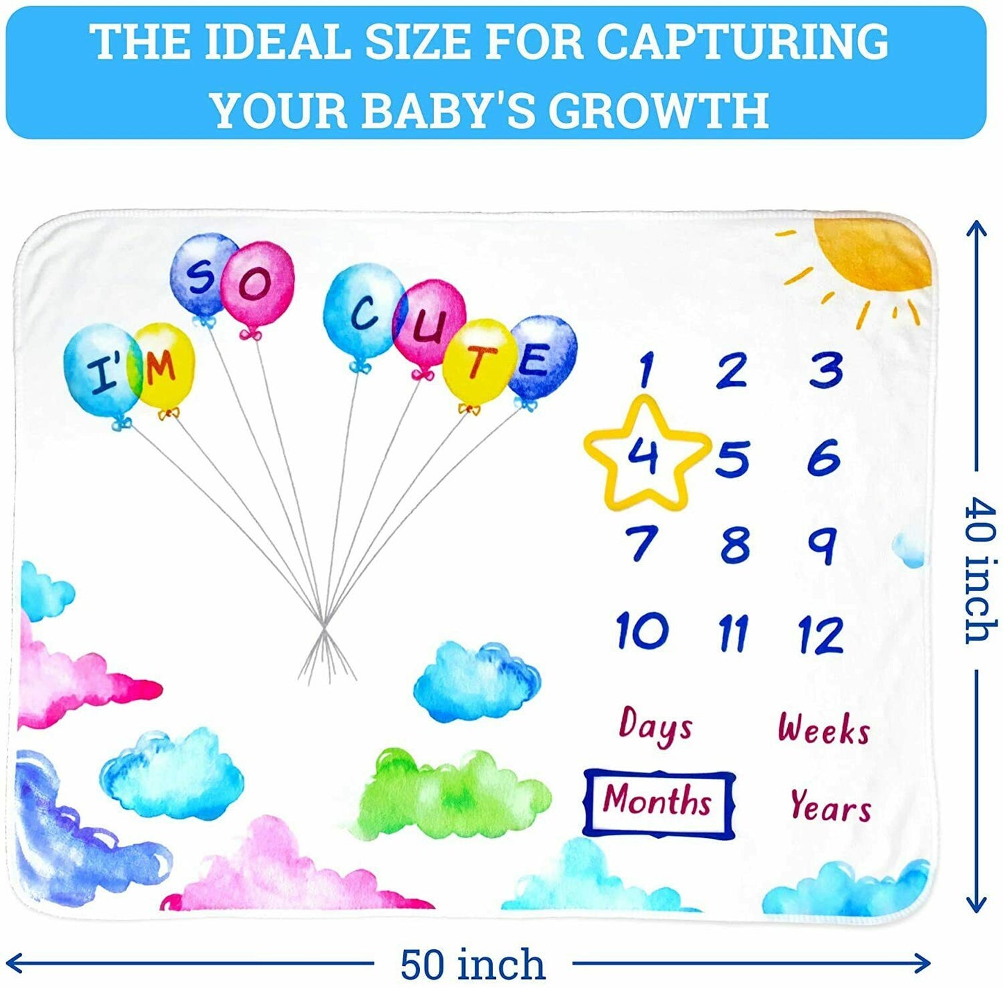 Baby Monthly Milestone Blanket for Girl or Boy | Large Month Blanket for Newborn