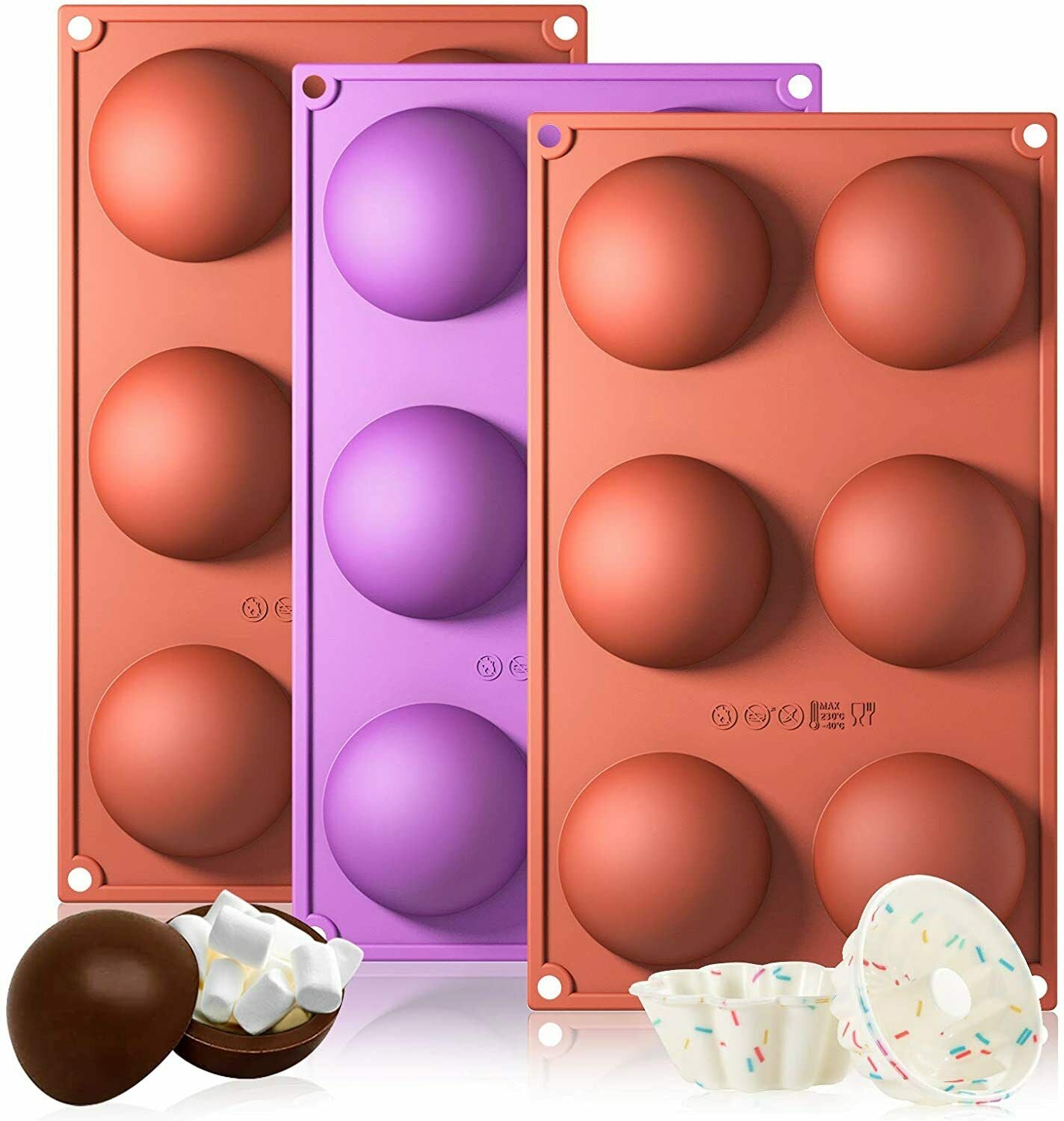 3 Pack Silicone Cake Mold Hot Chocolate Bombs Mould 2.75" Half Ball Sphere US