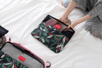 6pcs Flower Print Travel Organisers Set Luggage Compression Pouches