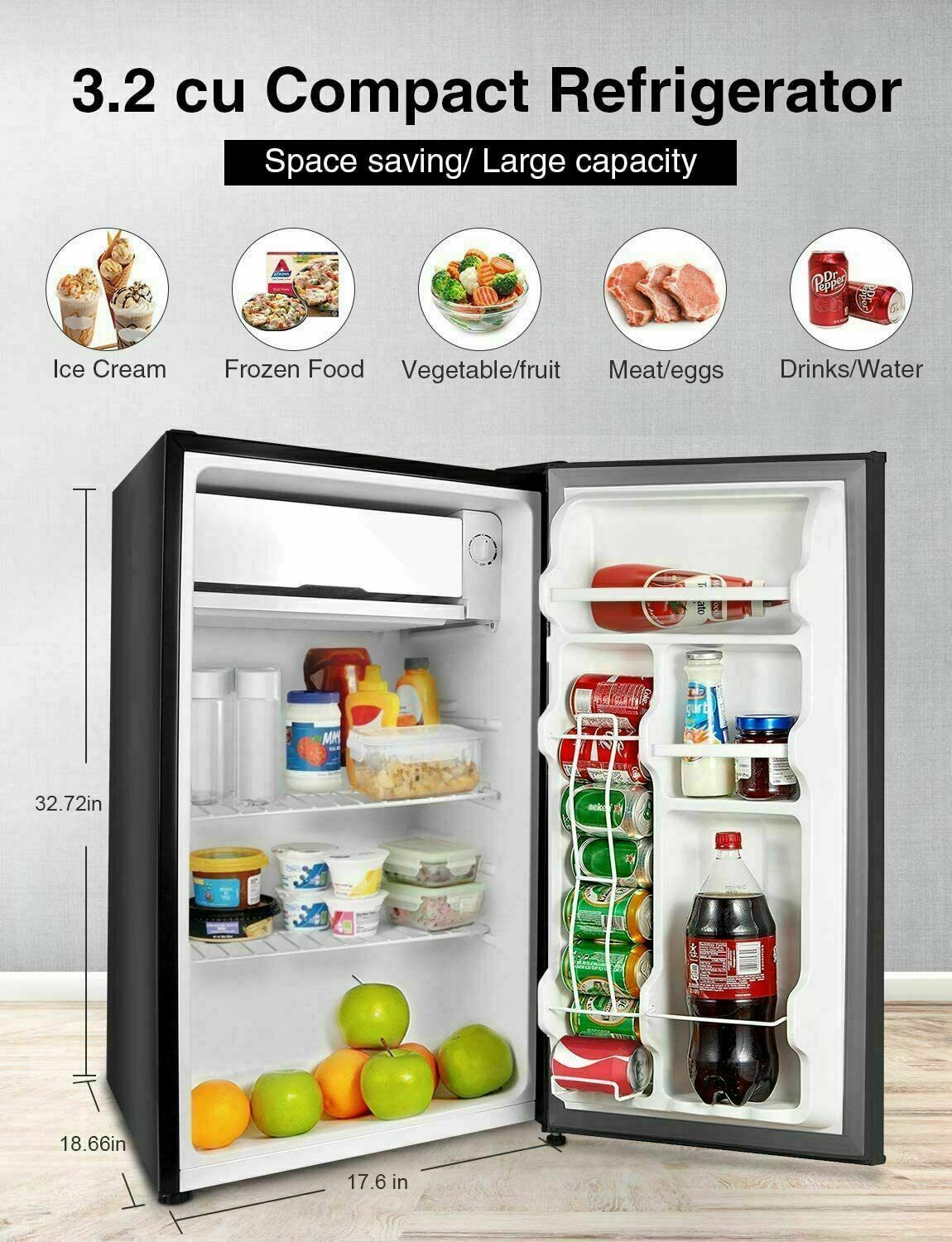 MINI FRIDGE W/ FREEZER Small Compact Refrigerator 3.2 Cu Ft Black NEW