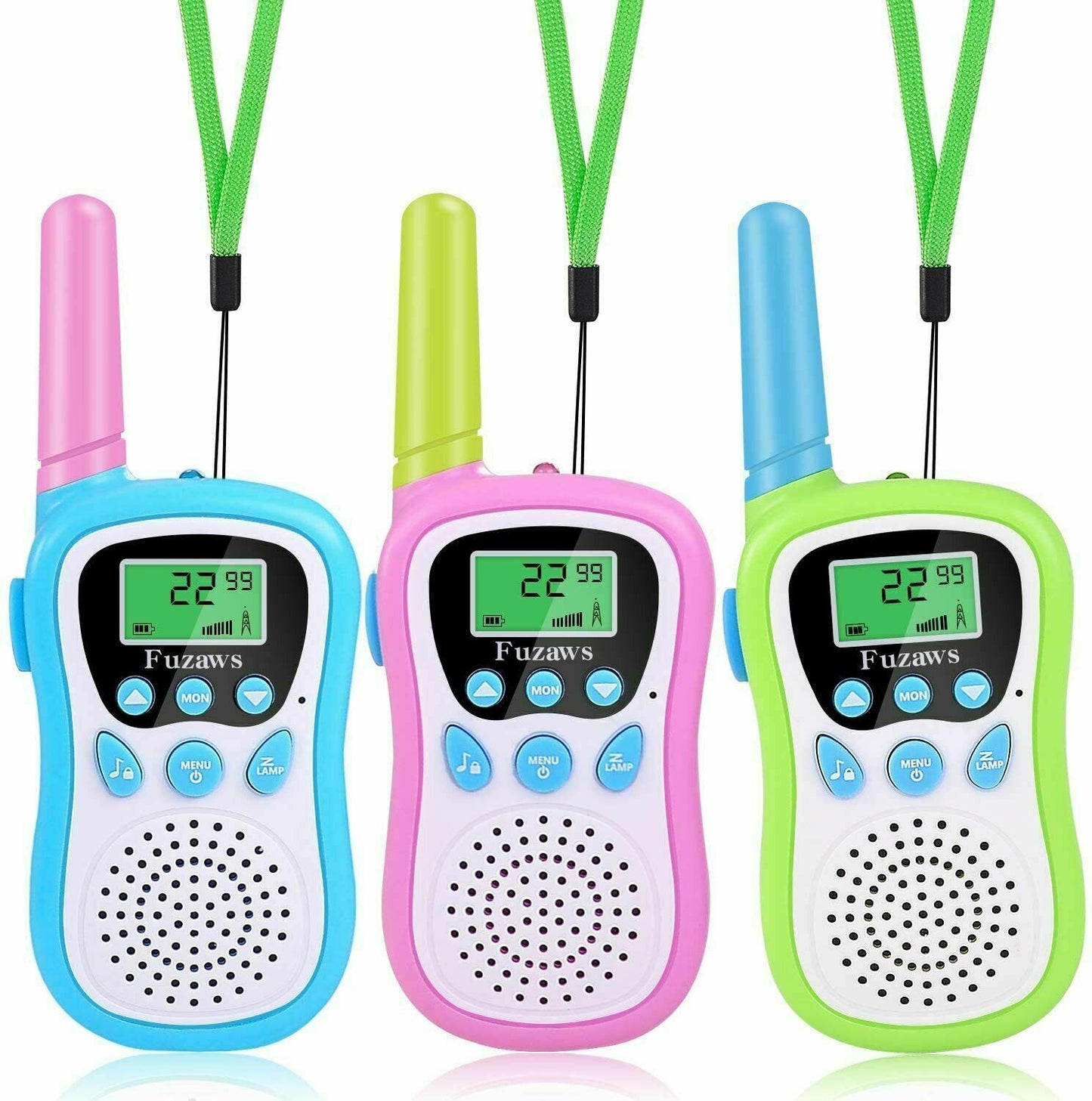 Walkie Talkies para niños, paquete de 3, Fuzaws 22 canales con clip para cinturón, rango de 3 KM