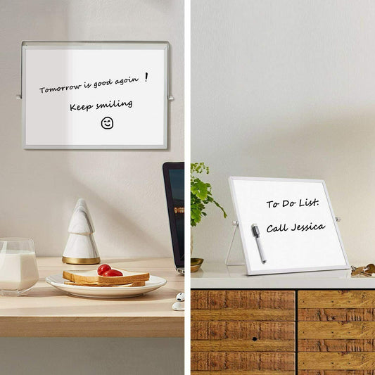 Pizarra magnética de escritorio de 14 "x 10" con soporte, portátil de doble cara