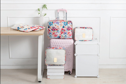 6pcs Flower Print Travel Organisers Set Luggage Compression Pouches