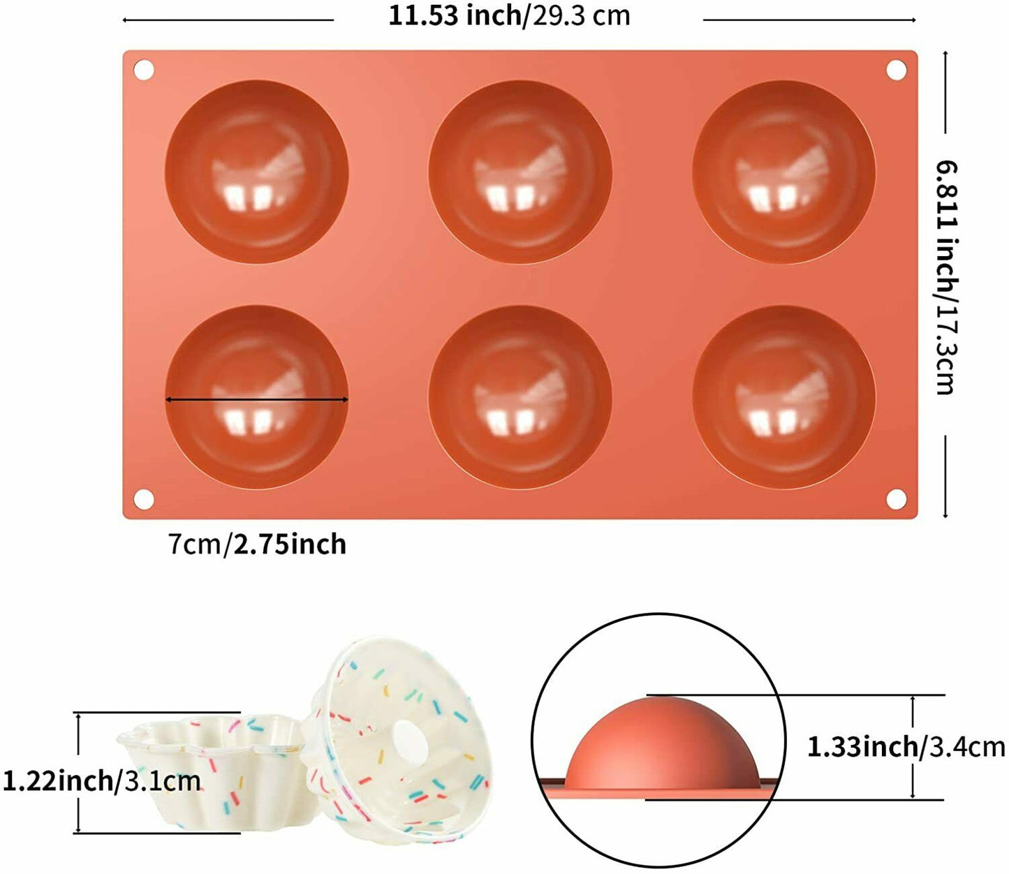 3 Pack Silicone Cake Mold Hot Chocolate Bombs Mould 2.75" Half Ball Sphere US