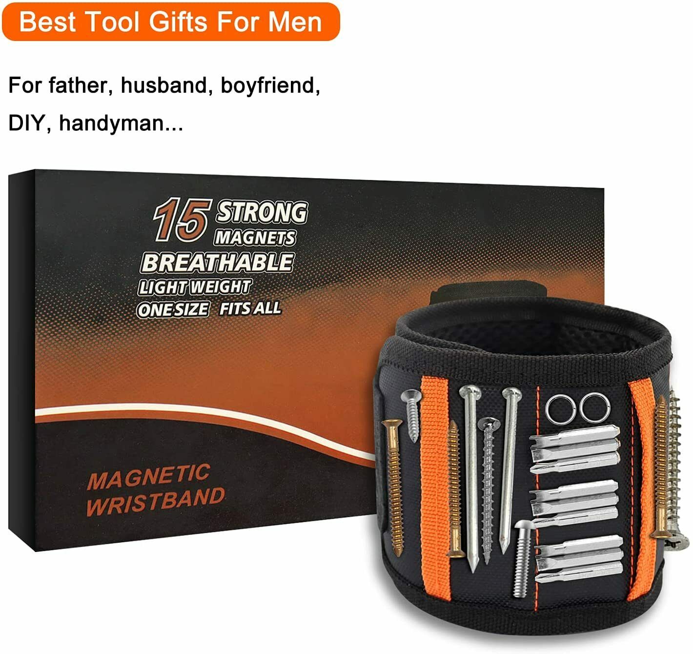 Muñequera magnética con 15 imanes fuertes, muñequera magnética para cinturón de herramientas