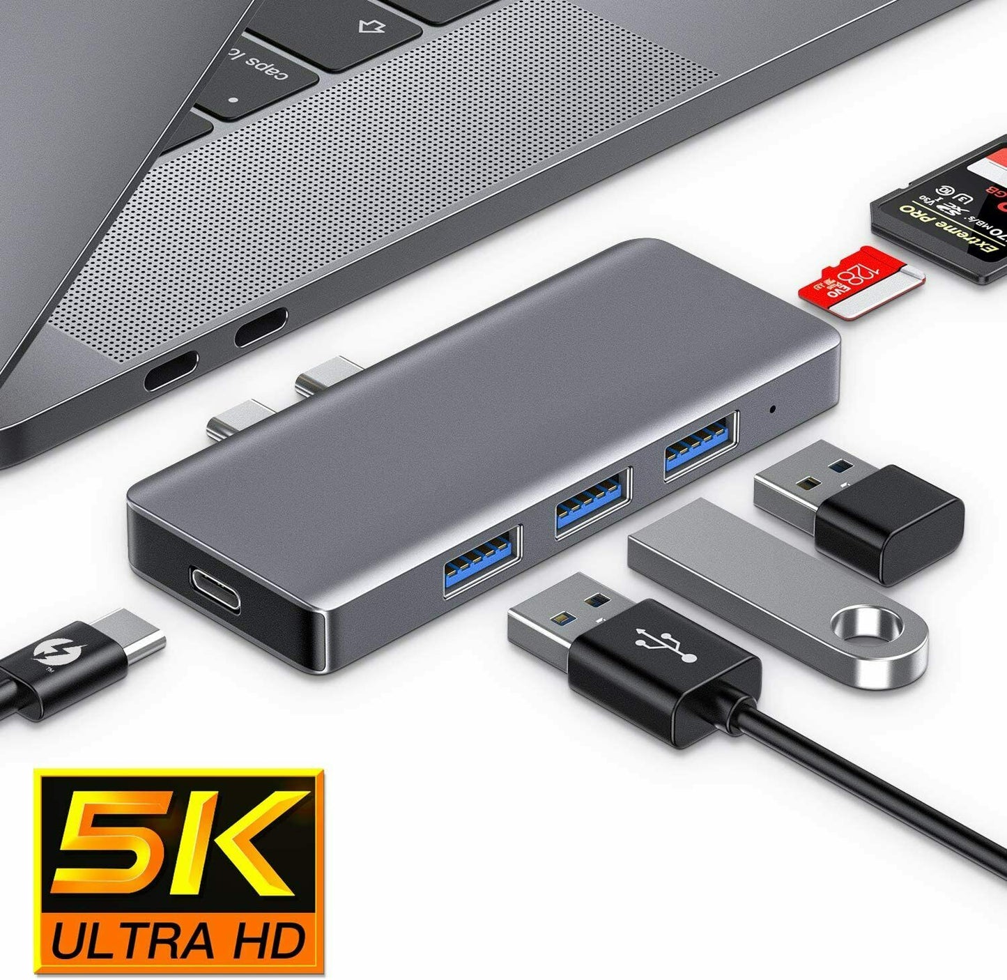 6 in 2 USB C Hub SD/TF Card Reader, Aluminum Type C 3.0 Hub For MacBook Pro, PC