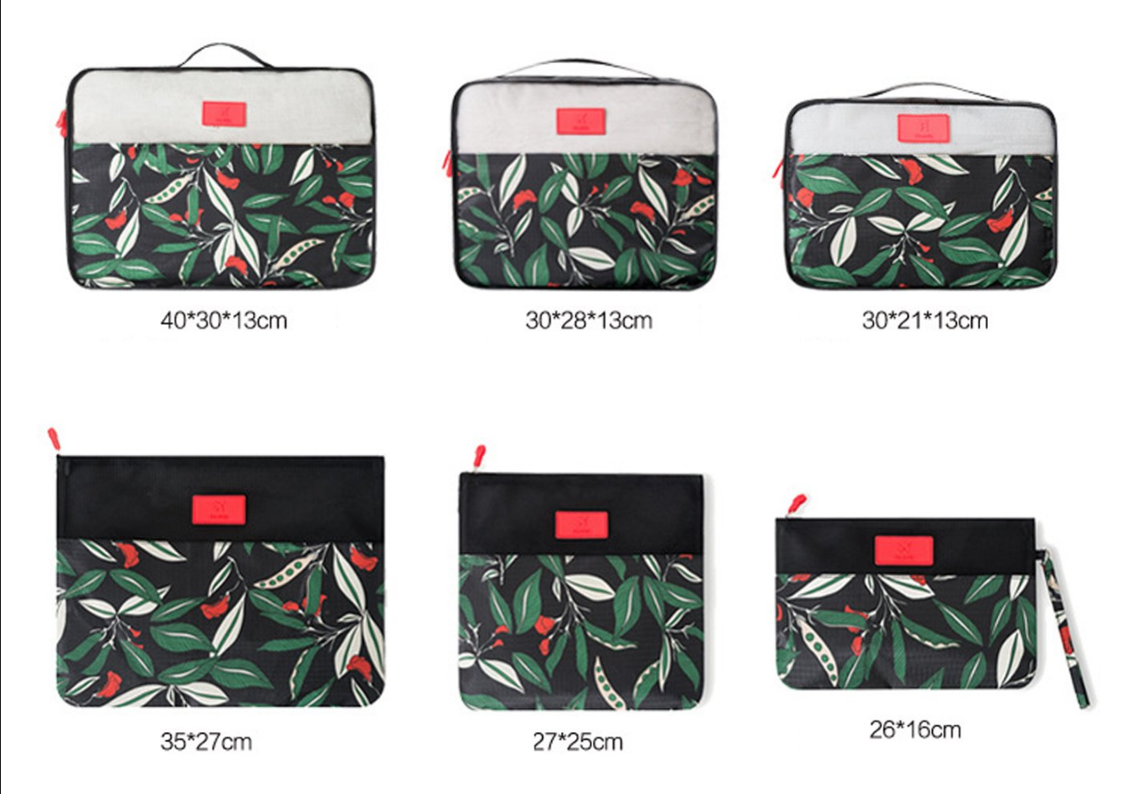 6pcs Flower Print Travel Organisers Set Luggage Compression Pouches