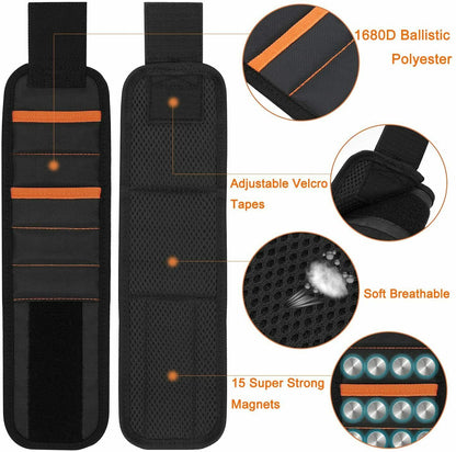 Muñequera magnética con 15 imanes fuertes, muñequera magnética para cinturón de herramientas