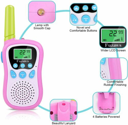 Walkie Talkies para niños, paquete de 3, Fuzaws 22 canales con clip para cinturón, rango de 3 KM
