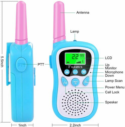 Walkie Talkies para niños, paquete de 3, Fuzaws 22 canales con clip para cinturón, rango de 3 KM